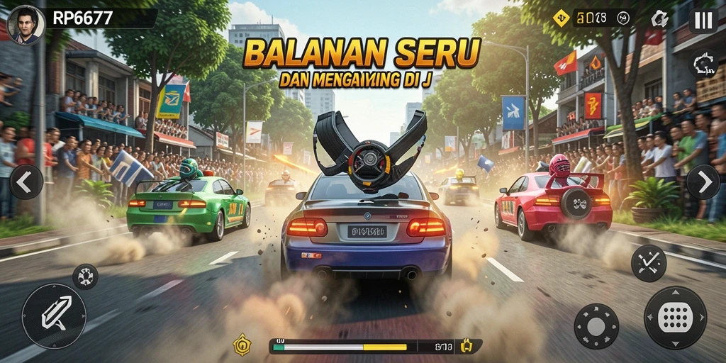 Screenshot utama RP6677 menampilkan aksi balapan yang mendebarkan.