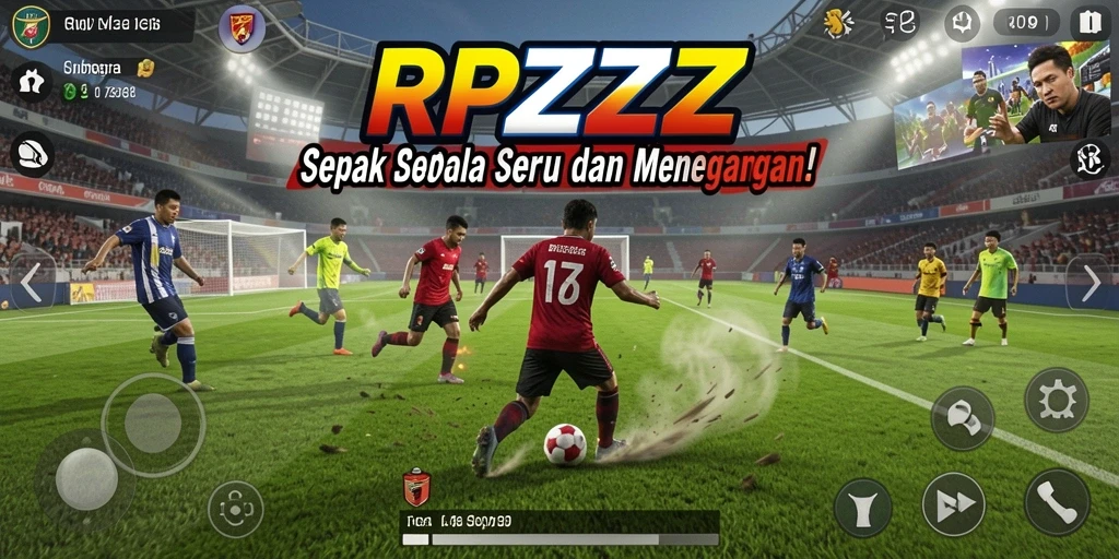 Tampilan gameplay yang menegangkan di RPZZZ, penuh aksi sepak bola.