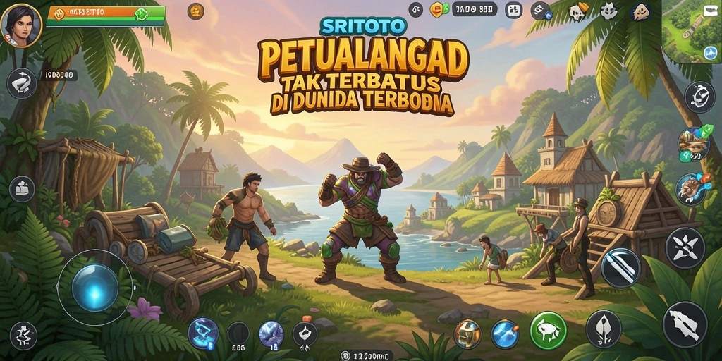 Screenshot gameplay SRITOTO yang menampilkan dunia terbuka yang luas.